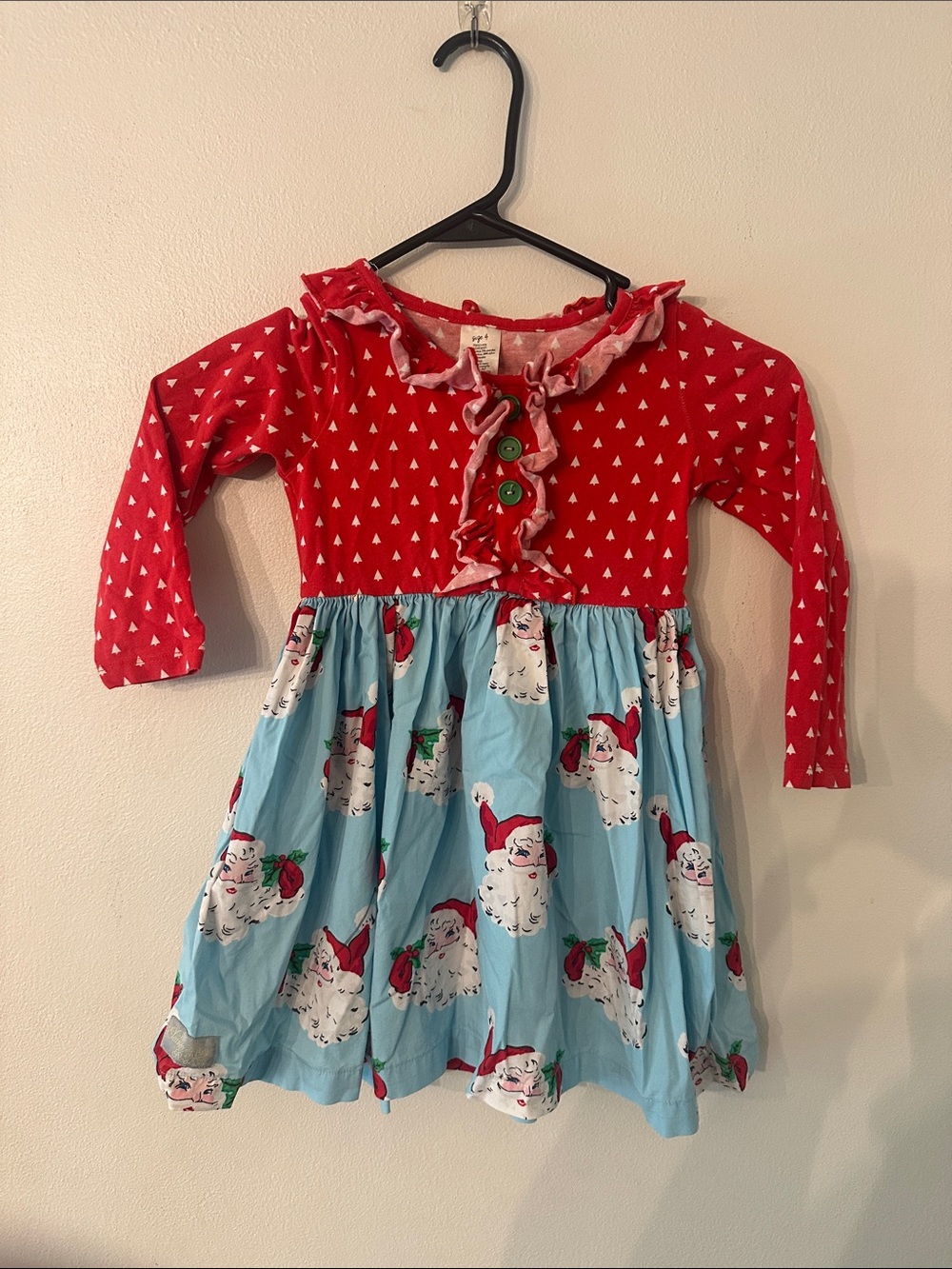 Eleanor Rose Red & Light Blue Santa Print Dress